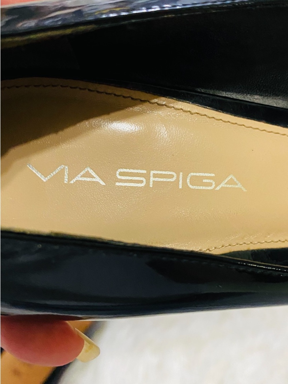 Via Spigo Black Patent Leather Peep Toe Pumps Heels 9M Italy - Picture 4 of 15
